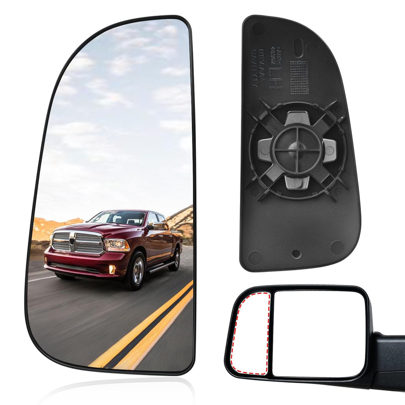 Ram Driver Left Side Lower Mirror Glass Replacement for 2010-2020 Dodge Ram 1500 2500 3500 4500 5500, Towing Mirrors Convex Glass with Rear Mounting Bracket, 68067731AA Driver Side Lower Mirror Glass