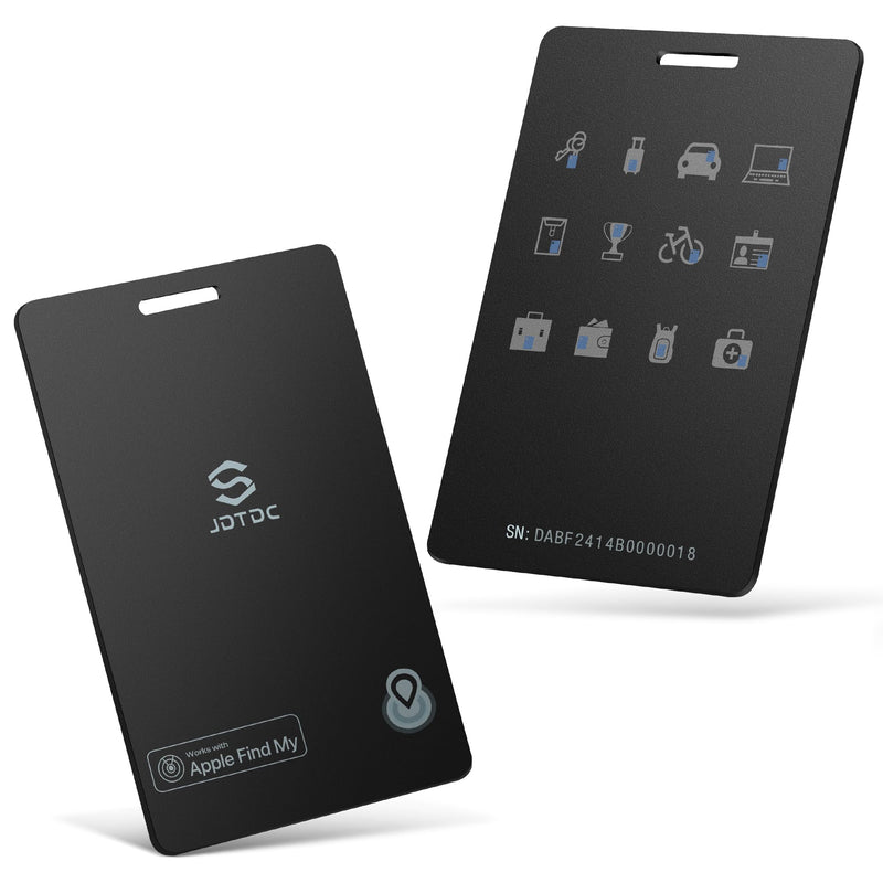 JSL JDTDC MFi Certified Thin-Wallet-Tracker Item-Finder Work with Apple Find My (iOS Only), Credit-Card-Wallet-Finder for Wallets,Passports, Luggage-Tracker, IP68 Waterproof,3-Year Battery Life,2 Pack 2 Pack Black
