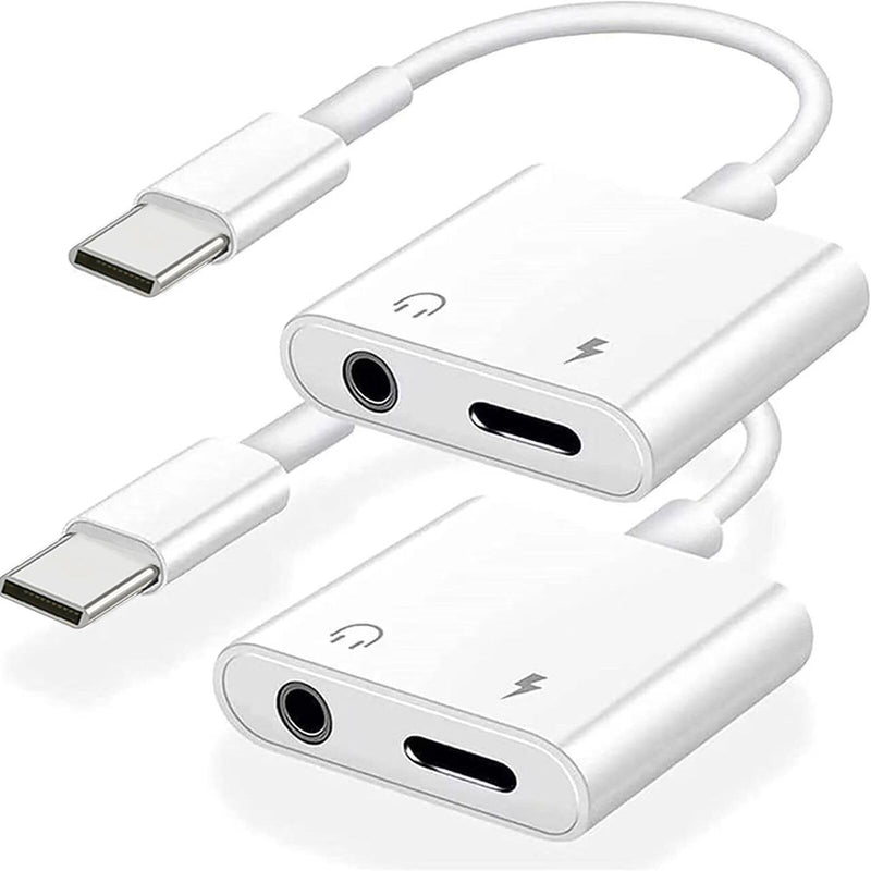 [MFi Certified] 2Pack iPhone 15 Headphone Adapter,2 in 1 USB C to 3.5mm Aux Audio Dongle +Charge Splitter Headphone Accessories Compatible with iPhone15/15Plus/15Pro/15Pro Max/Samsung Galaxy/Google White