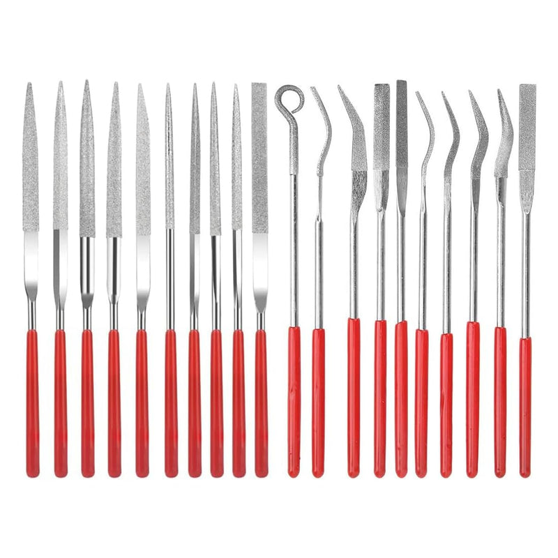 Diamond Needle File Set, 20 Mini Key Files with Rubber Handle for Wood, Metal, Glass and Ceramic - 3D Printer Accessories, Model Making Tool with Resealable Plastic Bag
