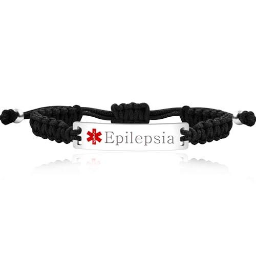 Uloveido Personalized Engraved Name Medical Identity Bracelet for Women or Men Y3944 Black Epilepsy