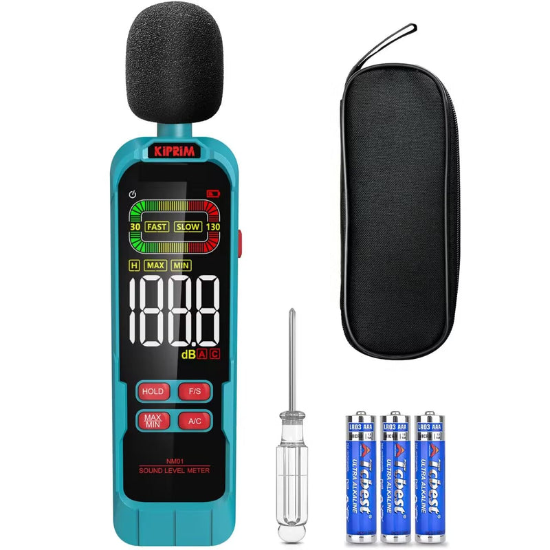 Kiprim NM01 Digital Decibel Sound Level Meter | Max/Min Value Recording, A/C Weighting, Backlit LCD, Carry Case Included