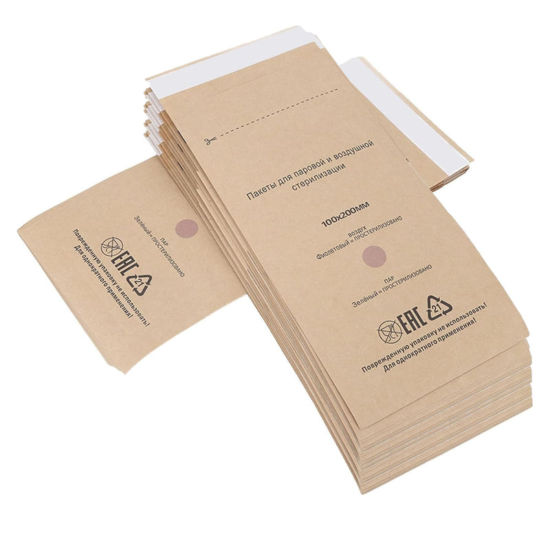 100 x 200 mm Sterilisation Bags, 100 Pieces Self-Adhesive Nail Device Cleaning Bags for Cosmetics and Nail Devices, Steriliser Accessories, Sterilisation Bag 100*200MM brown