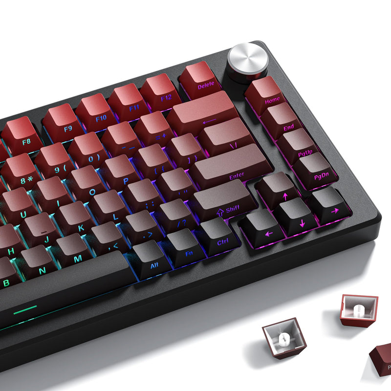 XVX Gradient Side Print Keycaps Red, Double Shot PBT Keycaps 75 Percent,Cherry Profile Shine Through Key Caps, Minimalist Style Custom Keycap Set for Mechanical Keyboards Red and black