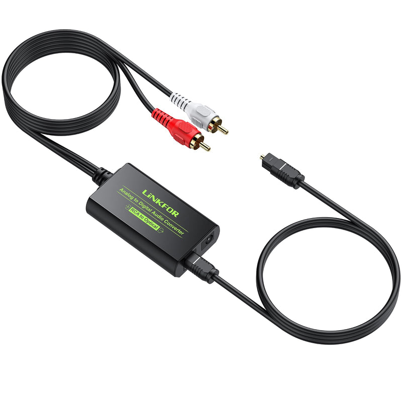 LiNKFOR Analog to Digital Audio Converter RCA to Digital Toslink SPDIF Optical Audio Converter with Optical Cable for Turntable CD DVD to Soundbar RCA to SPDIF