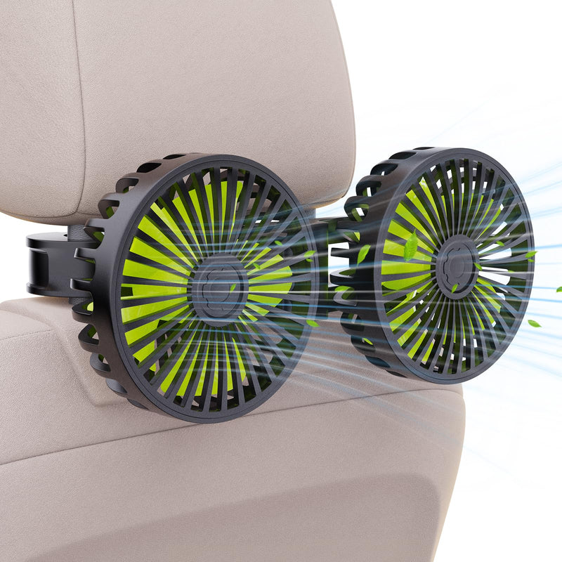 USB Car Cooling Fans for Backseat: Dual Head Car Fan for Kids 3 Speeds 360° Rotatable Vehicle Rear Headrest Fans 5V Powerful Electric Air Circulation Fan for Sedan SUV RV Truck