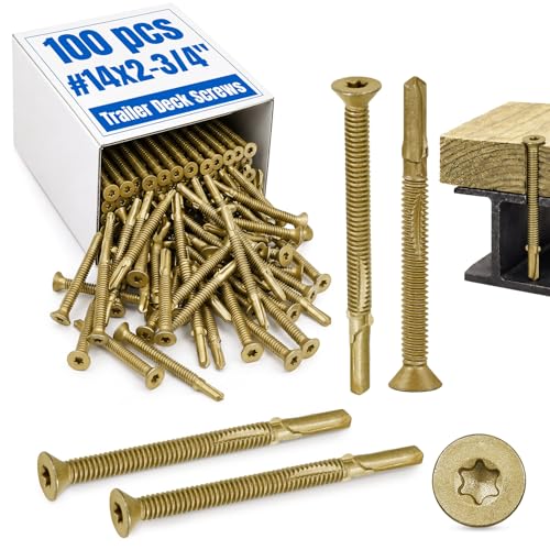 100Pcs Trailer Deck Screws #14 X 2-3/4" Metal Self Tapping Screw,Bronze #14 x 2-3/4" Bronze 100