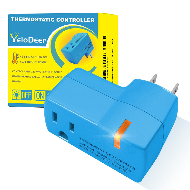 2 PCS Upgraded Thermostat Outlet for Greenhouse and Well House Heater YeloDeer, Auto On 38 °F/Off 50 °F for Heater Pond De-icers Farm RV 2