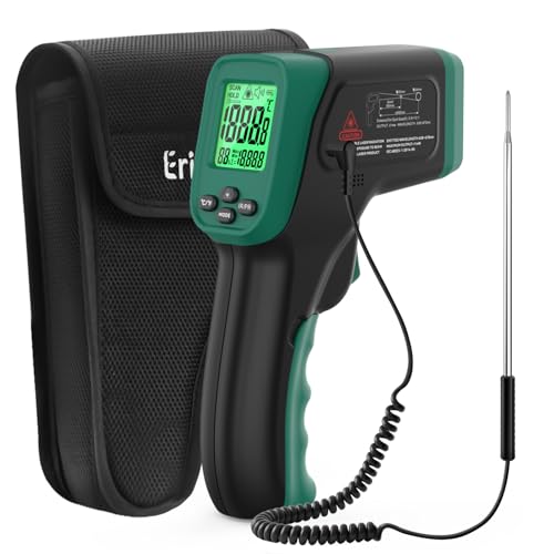 ERICKHILL Infrared Thermometer -50°C to 800°C, Non-Contact Digital Laser Thermometer with -50°C to 300°C Meat Probe, Adjustable Emissivity - Suitable for Cooking/Grilling/Freezing