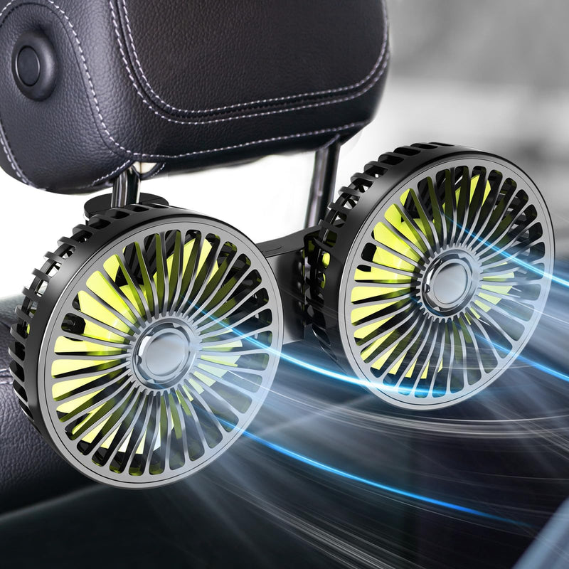 Dealswin Car Fan for Backseat kids, Dual Head USB Car Seat Fan, 360° Rotatable Strong Wind Car Rear Headrest Fan for Baby, Air Circulation Fan with Adjustable Clip for Vehicles SUV RV Yellow