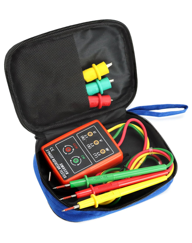 QWORK Phase Tester, Rotary Field Meter for 3 Phases, 60 V ~ 600 V AC, 20-400 Hz, with Buzzer Tester and Crocodile Clips