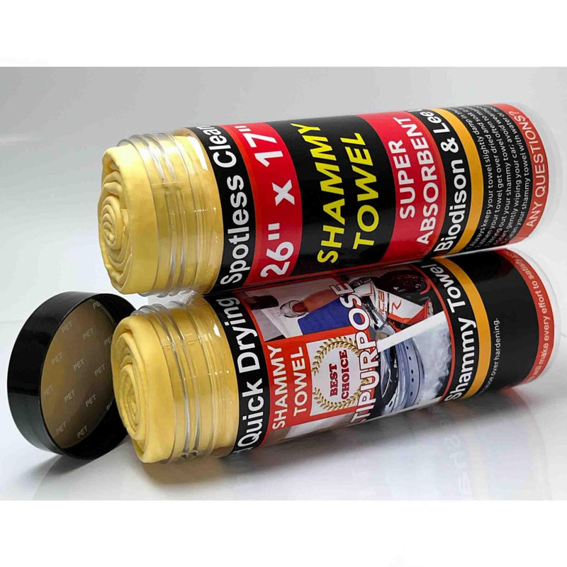 Premium Shammy Cloth for Car Drying - 2pk(26”x17”) - Super Absorbent Synthetic Chamois Towel for Car - Reusable Car Drying Shammy - Scratch-Free Car Drying Towel(Yellow & Yellow) 2 Pack