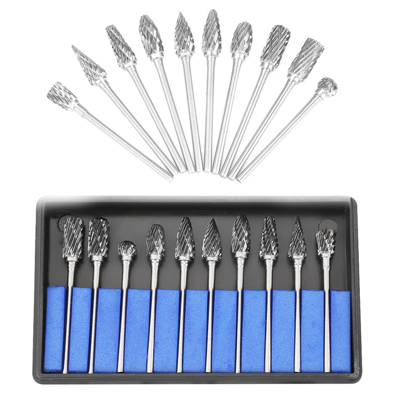 10 Pieces Shank Milling Cutter Grinding Tools, Wood Cutter for Drill, Rod Grinder Bit, 2.35 mm Tungsten Carbide Rotary Files, Carbide Drill Bit Set for Cast Iron, Cast Steel and Bearing Steel