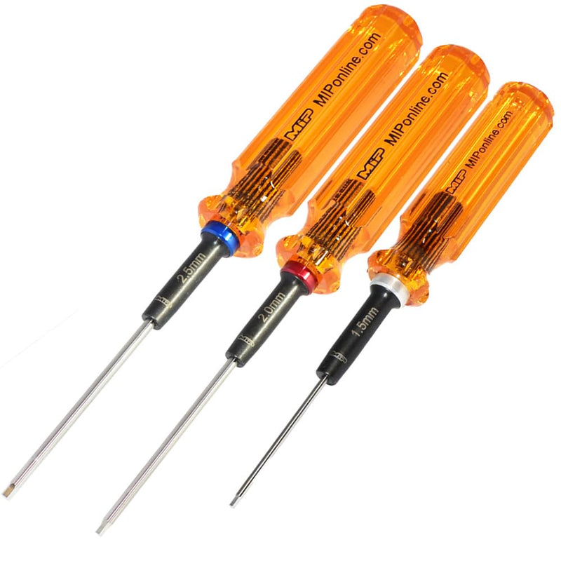 MIP 9602 3-Piece RC Hex Screwdriver Set (1.5mm, 2.0mm, 2.5mm) – Precision Hex Allen Wrenches for RC Cars, Drones, Boats, Helicopters – RC Repair Tool Kit – Made in USA Metric 1.5mm 2.0mm 2.5mm