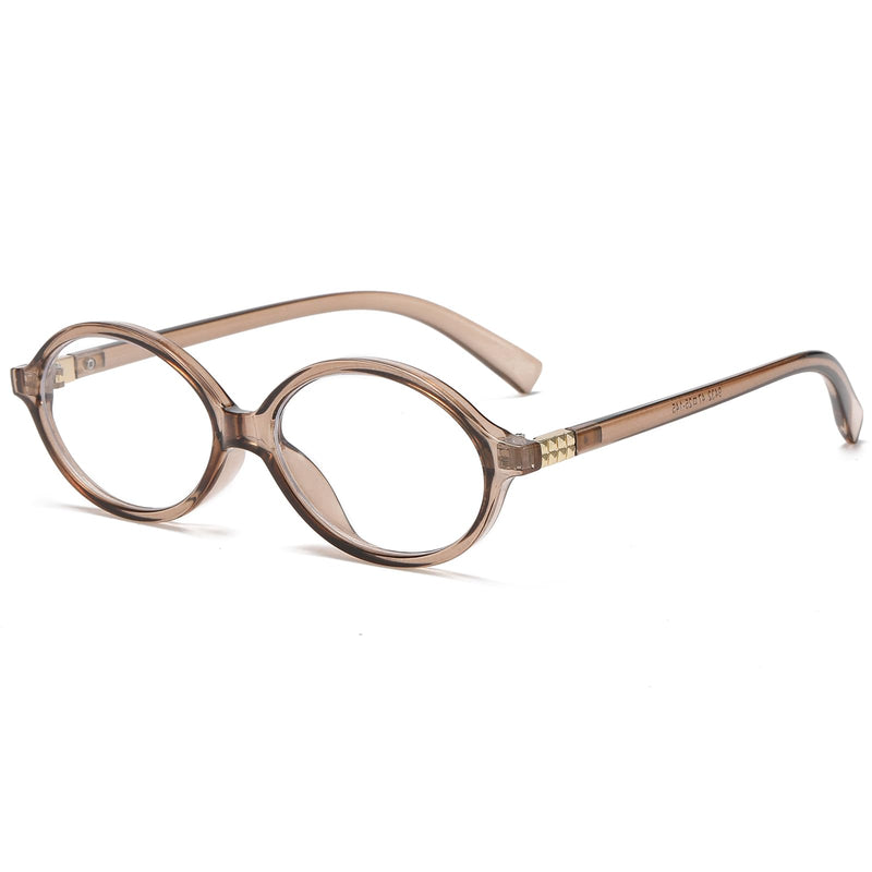 Classic Round Glasses for Women Men Retro Oval Frame Black Blue Light Glasses Small Face Nerd Eyeglasses (Clear Brown)