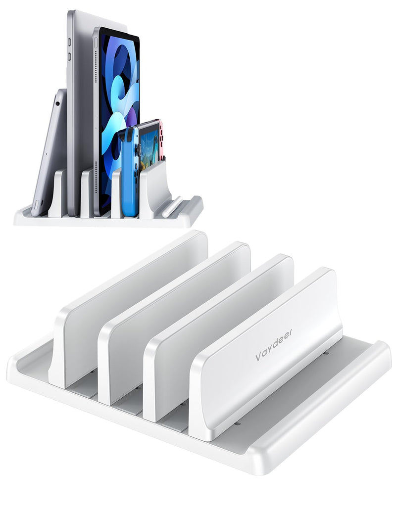 Vaydeer 3-Slot Vertical Laptop Stand Made of Premium ABS Plastics 5 in 1 Design Space-Saving Adjustable Desk Organizer for All MacBook/Chromebook/Surface (White) White