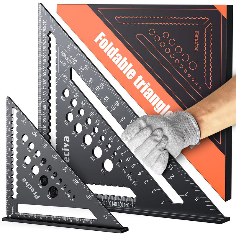 Carpenter's Square Set, Multifunctional Try Square Metal Aluminium Ruler Angle Guide 18 cm + 30 cm Carpenter's Square Carpenter's Angle Protractor Angle 45 and 90 Degree Angle Marking Gauge black 18cm+30cm