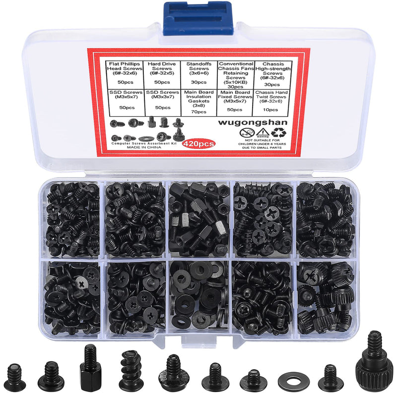 420pcs Computer Screws, Motherboard Standoffs and Screws Kit, Motherboard Screws, Laptop Screws, Computer Case Screws, PC Fan Screws for HDD SSD Screws Hard Drive Computer Fan Replacement Screws