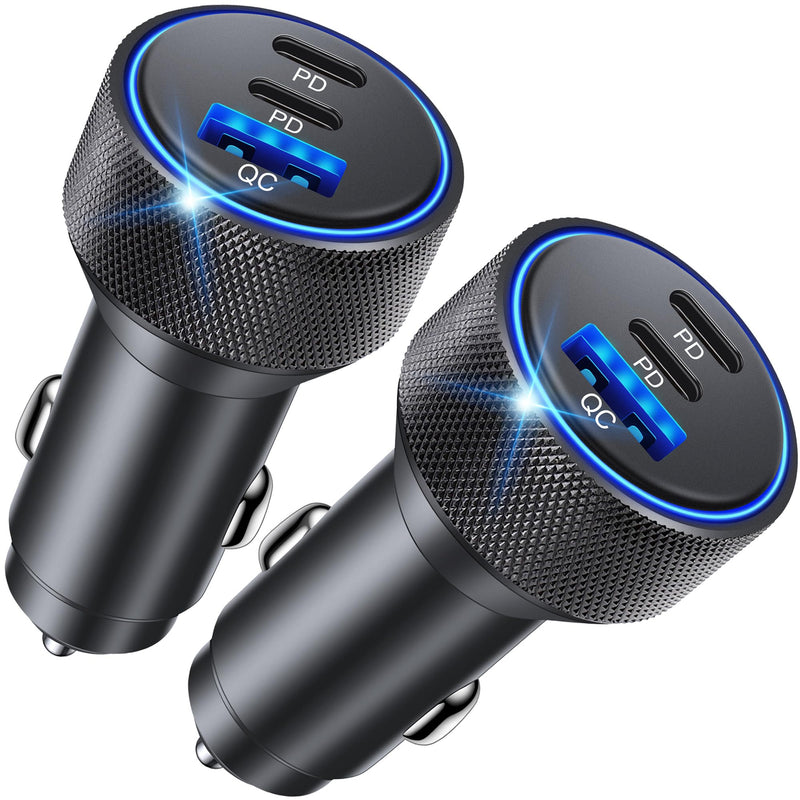 USB C Car Charger, 2Pack 3-Port 67W Dual USB-C & USB-A Phone Car Charger Adapter PD/QC Fast Charging Cigarette Lighter for iPhone 15 14 13 12 11 Pro Max, iPad, Samsung S24 S23 S22, Pixel 8 7, Android