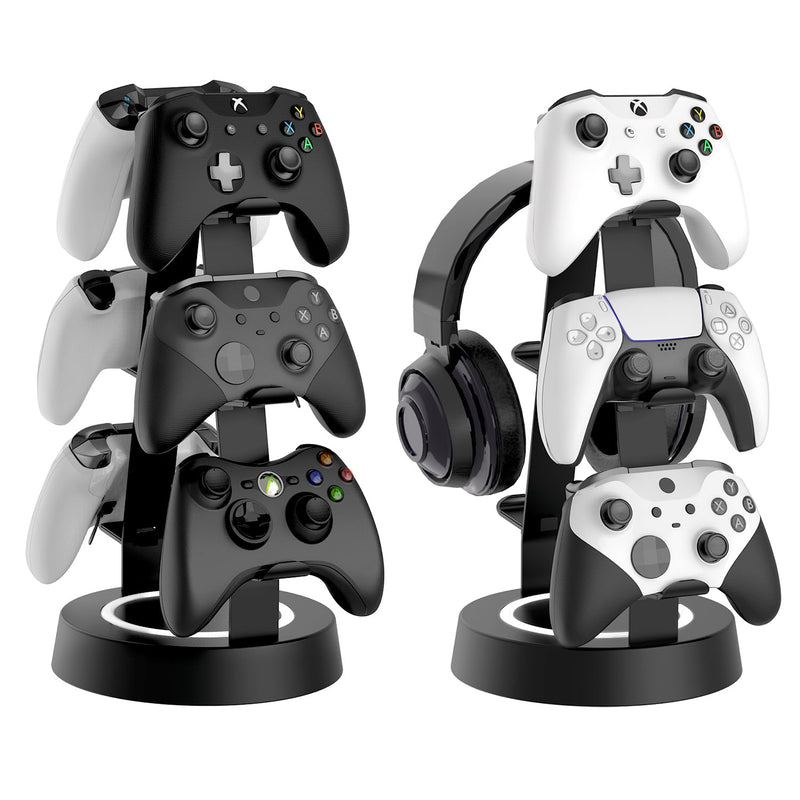 Game Controller Holder 3 Tier-Universal Headphone Stand for Desk, Aluminum Controller Stand Headset Holder Desk Storage Organizer Compatible with Xbox PS4 PS5 Switch PC Gaming Accessories(Black)