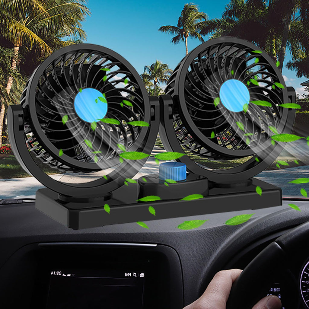 Car Fan, 12V Portable Car Cooling Fan (2024 Upgraded) 2 Speed Strong Wind Air Circulation Fan 360 Degree Rotatable Car Fan with Plug in Cigarette Lighter for Truck Vehicle Boat Van SUV RV