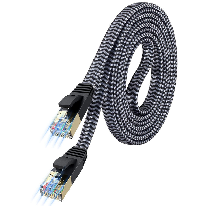 Cat 7 Ethernet Cable: Nylon Braided Flat High Speed Internet Cable LAN Cable Shielded Fast and Stable Ethernet Cord for Home and Office -6.6FT 6.6FT