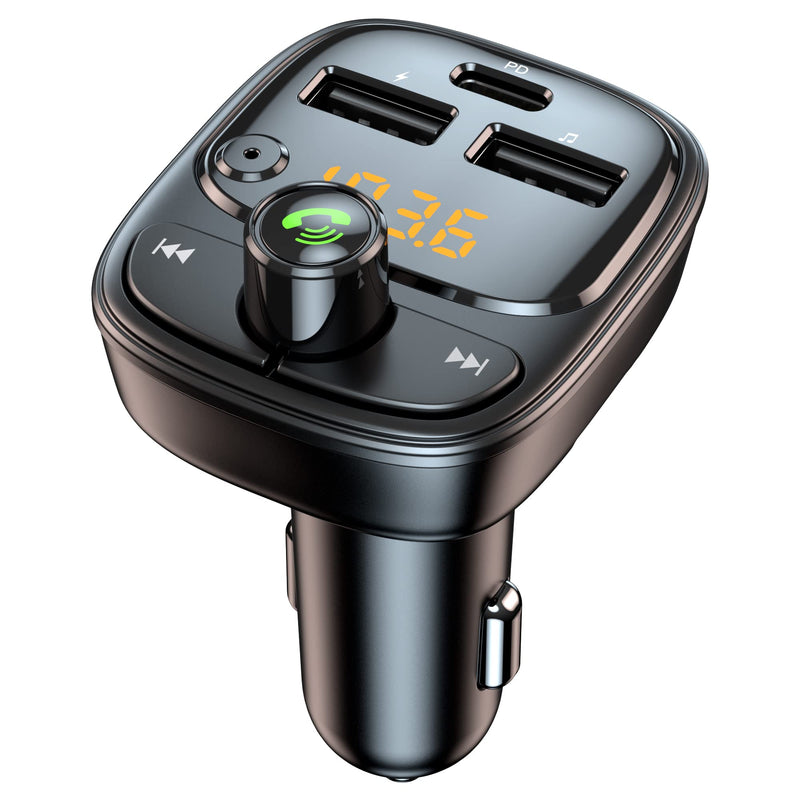 Bluetooth 5.3 FM Transmitter Car Adapter, Wireless Radio MP3 Player Stereo Music Audio Receiver Hands Free Calling, 42W (PD 30W & 12W) USB C Car Charger for iPhone, Support TF Card & USB Disk (Black) Black