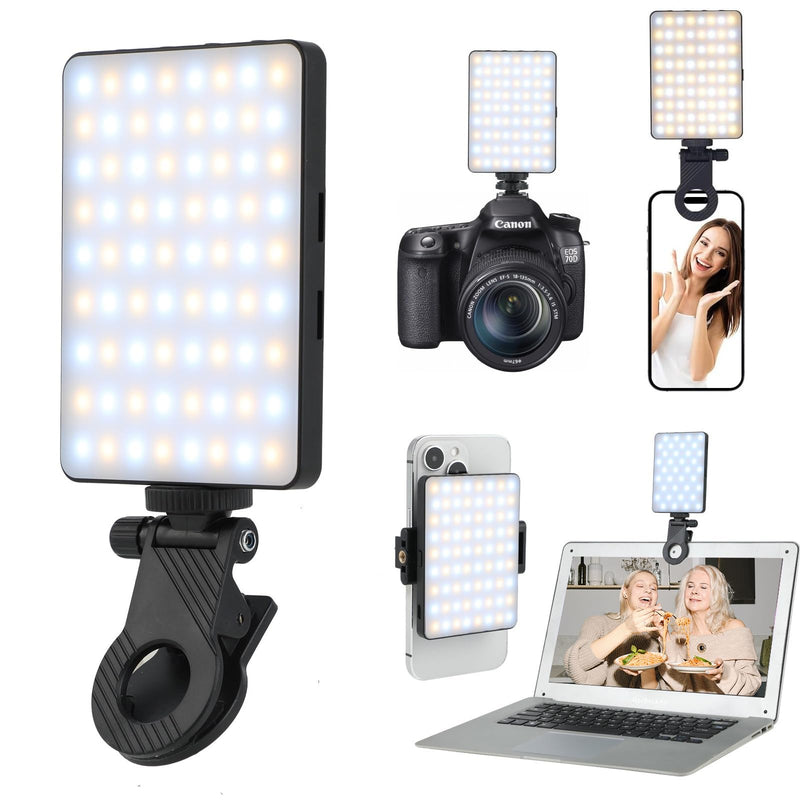 Selfie Phone Light with Front & Back Clips, LED Video Light Photography Lighting Lamp with 3 Light Modes for iPhone Computer Laptop Cameras Vlogging Makeup Tiktok Black(M15)