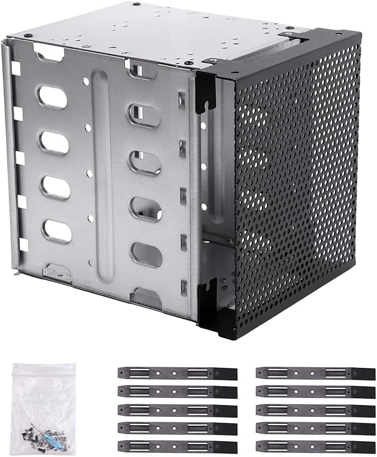 Hard Drive Rack, 5X3.5inch SATA SAS HDD Hard Drive Cage Adapter Rack Bracket for Hard Drive Internal Mounting Adapter Hard Driver Tray with Fan Space for Computer