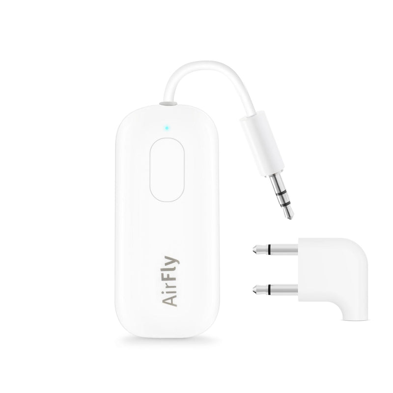 Twelve South AirFly Pro Deluxe | Bluetooth Wireless Audio Transmitter/Receiver for up to 2 AirPods/Wireless Headphones Use with 3.5mm Audio Jack; International Headphone Adapter & Travel Case White