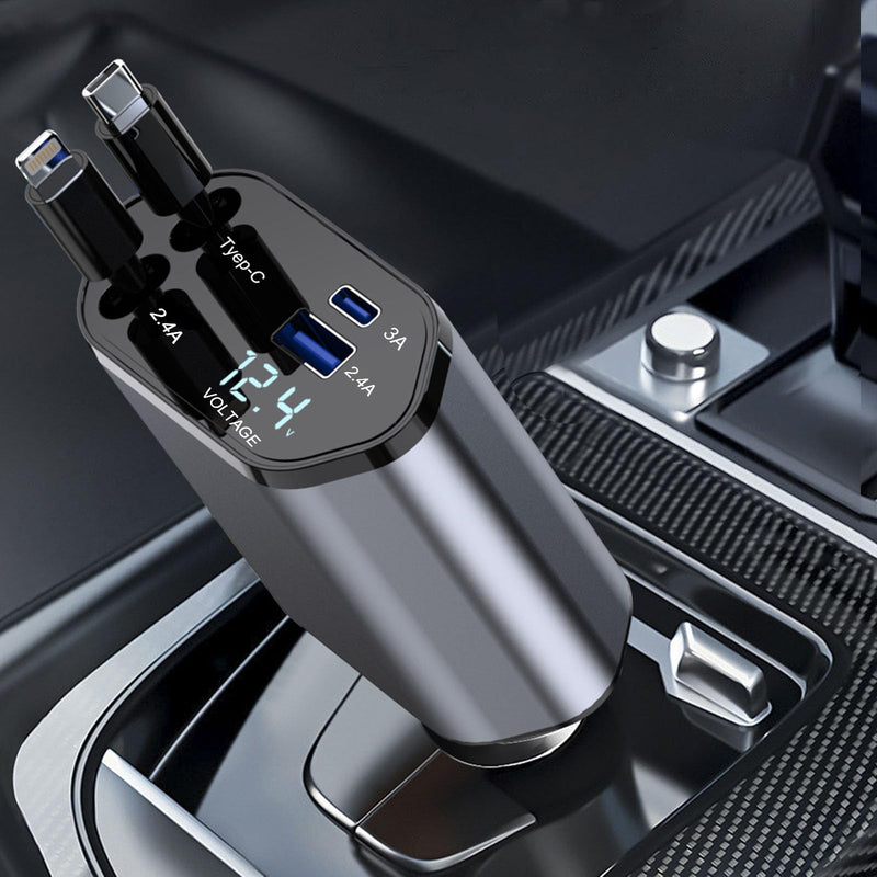 Retractable Car Charger, 4 in 1 Fast Car Phone Charger 100W with Cord 2.6ft, Retractable Cable and 2 USB Ports Car Charger Adapter for iPhone 15 14 13 12 Pro Max, Galaxy S23