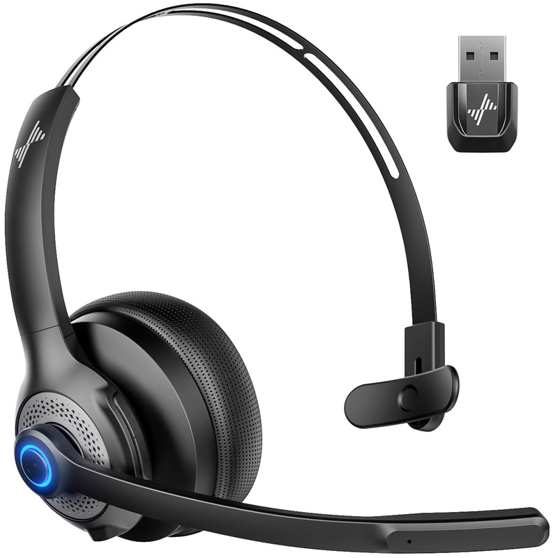 Wireless Headset with Microphone - Bluetooth V5.2 Headphones with USB Dongle & Mic Mute for PC/Computer/Laptop/Call Center/Zoom/Online Class/Trucker - Bluetooth Headset, Black, EH06U