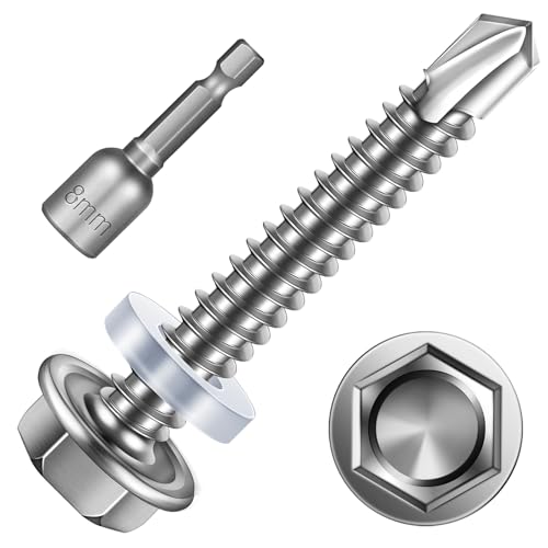 Mywish 150pcs #12×1-1/2" Self Tapping Screws for Metal, 410 Stainless Steel, Hex Washer Head Self Drilling Screws, High-Strength Quick Tapping TEK Screws, Corrosion Resistant #12x1-1/2" (150pcs) Silver