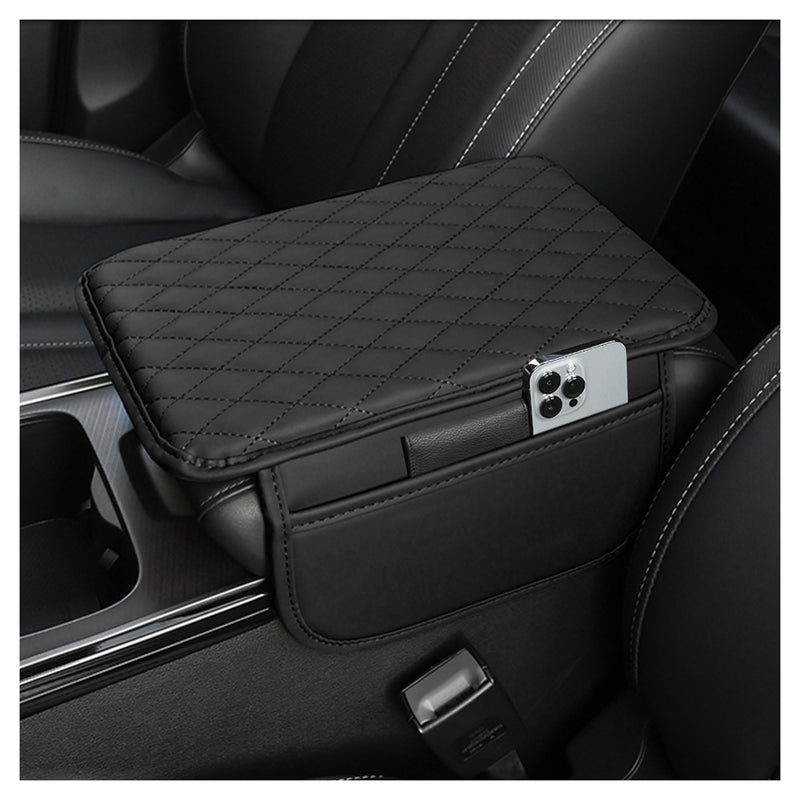 Upgraded Car Center Console Cover,Microfiber Leather Car Armrest Cover Cushion with 2 Storage Bags,Universal Car Armrest Storage Box Car Interior Accessories for Most Vehicles (Black) Black