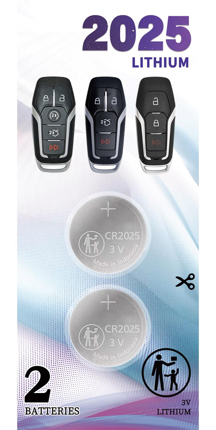 (2 Pack) CR2025 Smart Remote OEM Replacement for Ford (2013-2018) Key FOB battery Edge Explorer F-150 250 350 450 550 Fusion Mustang for Lincoln MKC MKX MKZ M3N-A2C31243300 or A2C31243800