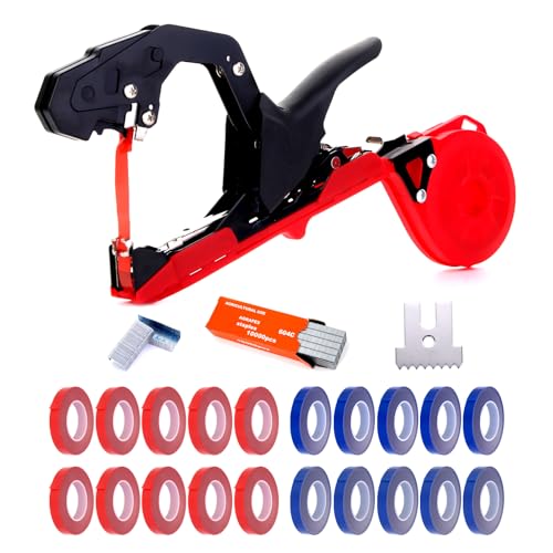 Plant Tying Machine,Plant Vine Tying Machine Tool with 10000pcs Staples 20 Rolls Tape Plant Tape Gun for Grapes Raspberries Tomatoes and Vining Vegetables Tying Tool(red), 8018-1