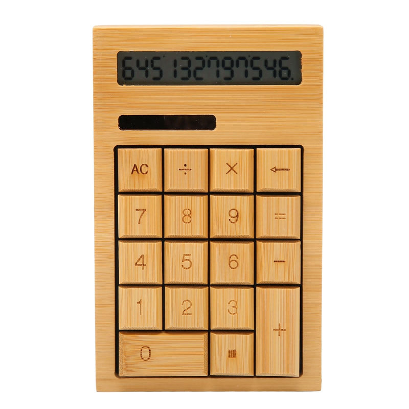 Wooden Solar Calculator, Wooden Desk Calculators with Digits, Basic Standard Function Desktop Calculator with Solar and Battery Dual Powered for Office Home School