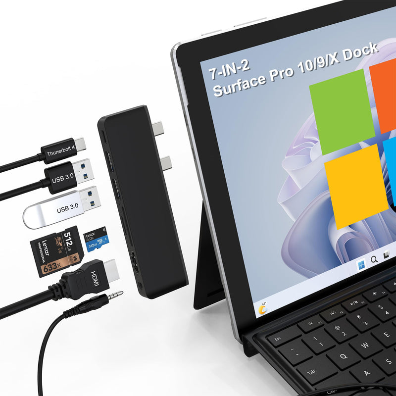 Surface Pro 9/10 Accessories - Surface Pro 9 Docking Station with Thunderbolt 4(Display+Data+100W PD), 4K HDMI, 2 USB3.0, 3.5mm Audio, SD/TF Reader, HDMI+USB C Triple Display Surface Pro 10/9/X Hub