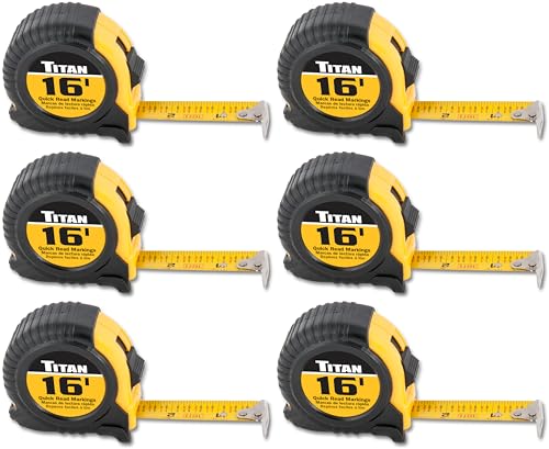Titan 10916 Tape Measure with Easy-Read Standard Markings and Durable Case, 6-Piece Set, 16-Foot 6-Pack 16ft