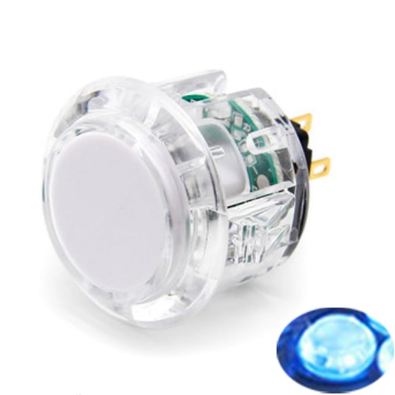 (8PCS 24MM Clear Button with Blue LED) Original Qanba Illuminated Push Button 24MM Qanba Sanp in LED Buttons for Arcade Machine DIY Cabinet Machine Jamma Clear with blue LED