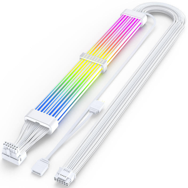Sirlyr 12VHPWR RGB PSU Cables,90 degree Adapter 16 Pin GPU Cable,PCIE 5.0 ARGB Extension - Male to Male for RTX 3090Ti 4080Ti 4090 600W Graphic Card to ATX 3.0 Power Supply,PC Build 27In B Style White