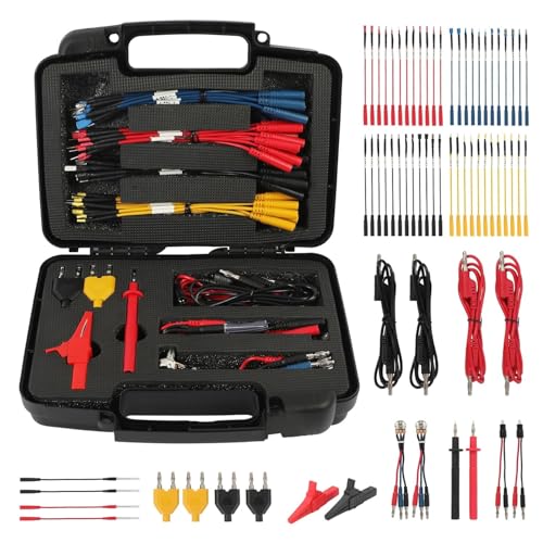 AUTOOL 68PCS Multimeter Test Leads Kit, Test Leads with Replaceable Wire Piercing Probes, 32A/1000V Alligator Clips, Banana Plug Adapters, Jumpers, Extension Male to Female Connector 4mm Banana Plug 68