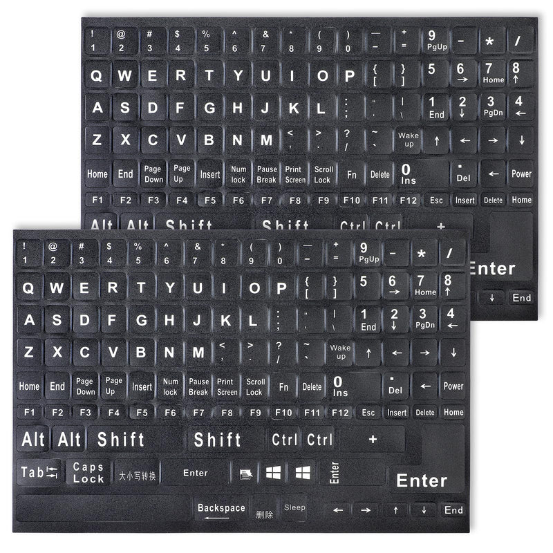 2 Pack Universal English Computer Stickers Keyboard Replacement Letters English Stickers Big Matte English Alphabet Full Set Computer Black Background with White Letteringfor Laptop Desktop