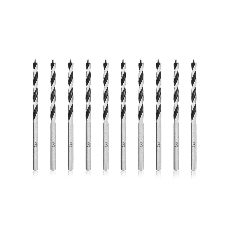 Meccion Wood Drill Bit 3 mm 10 Pieces Wood Snake Drill Brad Point Wood Twist Drill Professional Woodworking Drill 3mm x 10 PCS
