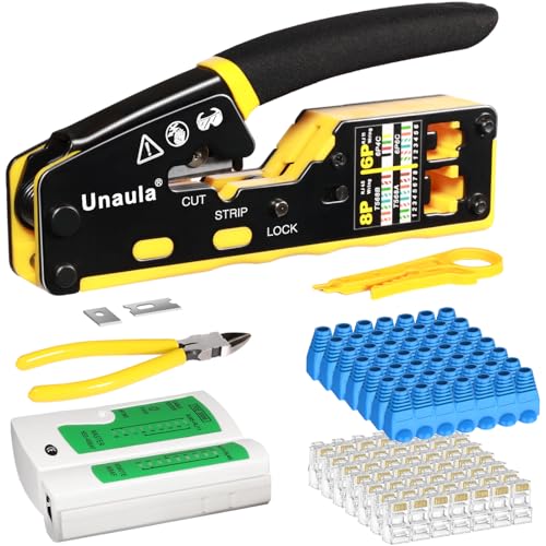 RJ45 Crimp Tool Pass Through Ethernet Crimper Kit Cat5 Cat6 Crimping Tool Kit, Ethernet Crimping Tool Kit RJ45 Crimper