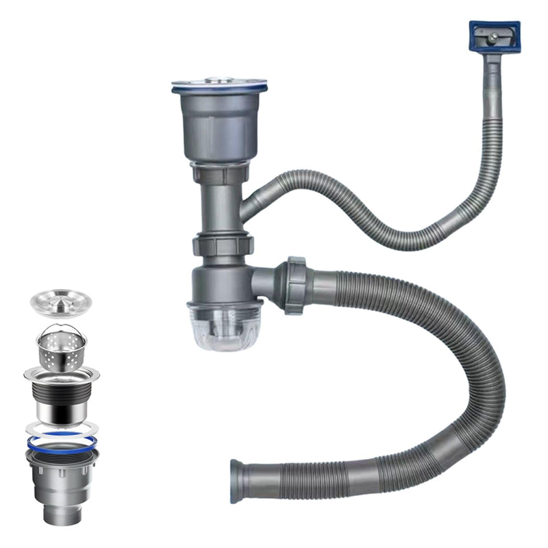 Single Sink Kitchen Drainage Kit Space Saving Flexible Drain Pipe Flexible P-Trap Drain Strainer with 3-1/2 Inch Kitchen Sink Drain Assembly Kit One sink drain kit Gray