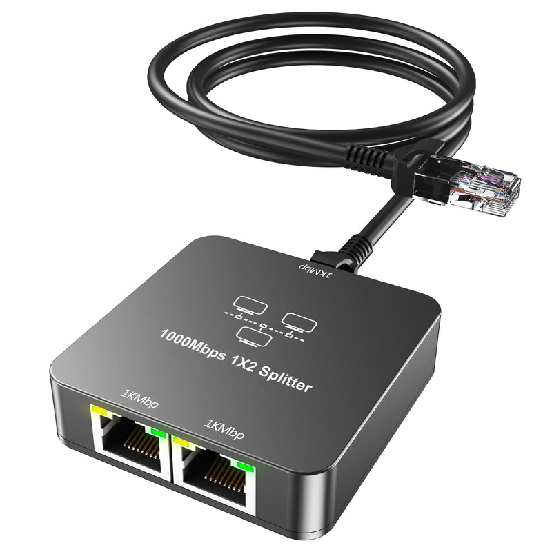 Ethernet Splitter 1 to 2 Out with Cat 6 Ethernet Cable, 1000Mbps High Speed, RJ45 Splitter, Gigabit Internet Splitter Connector for Cat 5/5e/6/7/8 Cable,Gray