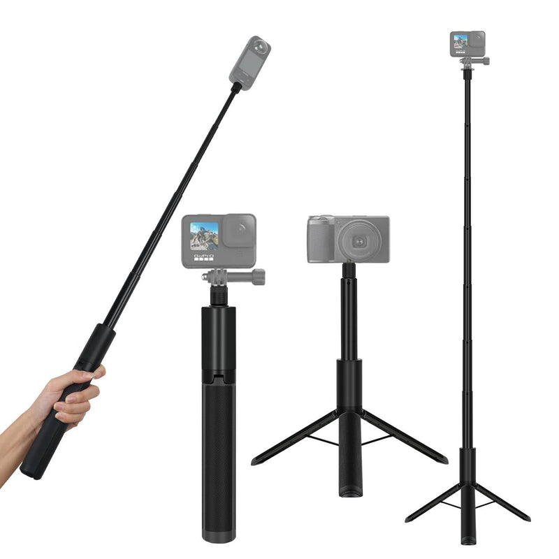 KONPCOIU 48" Invisible Extendable Camera Selfie Stick for Insta360, one x2 x2 x3 RS GO3 Gopro Max Hero 12 11 10 9 8 7 6 5 and Other Action Cameras with 1/4" Screw Mini Portable Camera Tripod 45inch