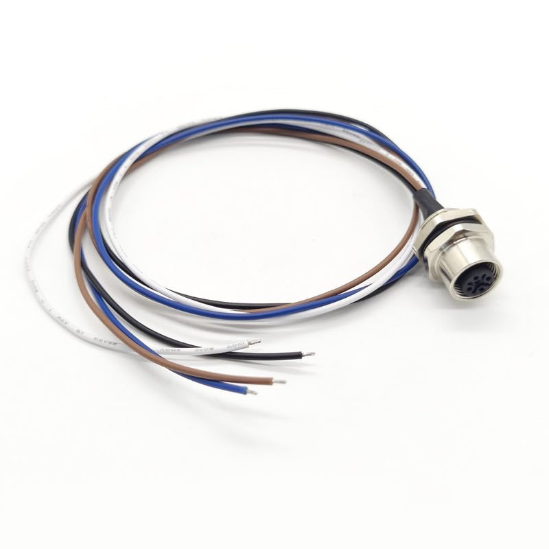M12 4Pin Female Connector Cable, A Coded Straight Back Mount Cable Waterproof Female Aviation Socket UnShielded Electrical Cable IP67 Sensor Receptacle（0.5Meter） 1.64ft