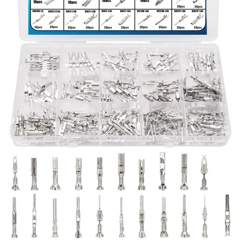 230Pcs Pin Connector Kit Car Electrical Wire Terminal Tool kit 1/1.5/1.8/2.2/2.8/3.5mm Connector Pins Terminal Removal Male Female Crimp Pins Non-Insulated Plug